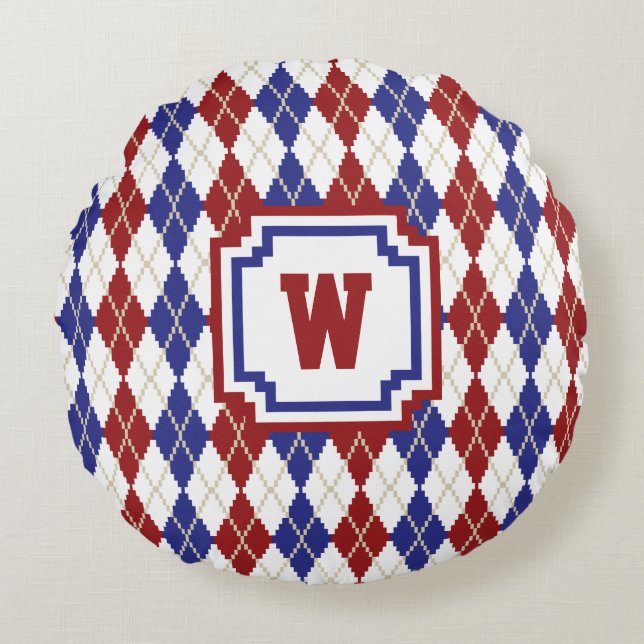 Americana Argyle Round Pillow Rund Kudde (Framsidan)