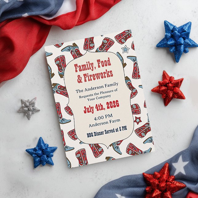 Americana Cowboy-stövlar Fjärde juli-inbjudan Inbjudningar (Skapare uppladdad)