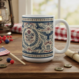 Americana Eagles Blommiga stjärnor och ränder ID12 Kaffemugg