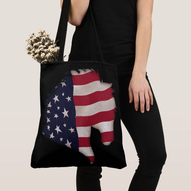 Americana Flagga Hästhuvud Siluett Tygkasse (Närbild)