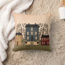 Americana Folk Art Houses Pillow Kudde