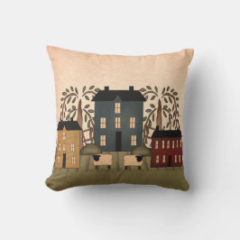 Americana Folk Art Houses Pillow Kudde