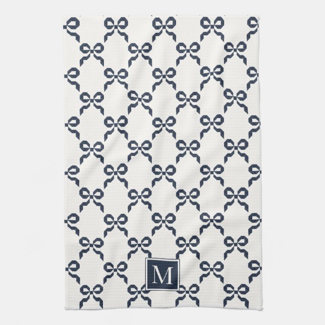 Americana Folk Art Navy Bow Quilt Pattern Kökshandduk (Vertikal)