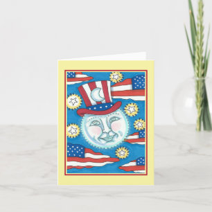 AMERICANA FOLK ART PATRIOTIC MAN I MÅNE Blank Helgkort