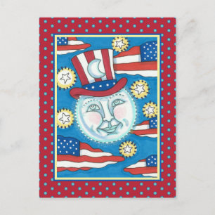 AMERICANA FOLK ART PATRIOTIC MAN I MÅNE HELG VYKORT