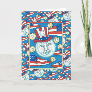 AMERICANA FOLK ART PATRIOTIC MAN I MÅNE HELGKORT