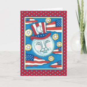 AMERICANA FOLK ART PATRIOTIC MAN I MÅNE HELGKORT
