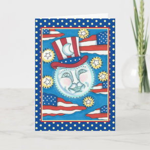 AMERICANA FOLK ART PATRIOTIC MAN I MÅNE HELGKORT