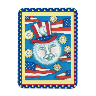 AMERICANA FOLK ART PATRIOTIC MAN I MÅNE MAGNET