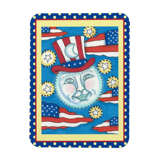 AMERICANA FOLK ART PATRIOTIC MAN I MÅNE MAGNET (Vertikal)