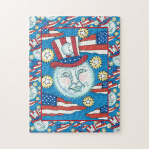 AMERICANA FOLK ART PATRIOTIC MAN I MÅNE PUSSEL