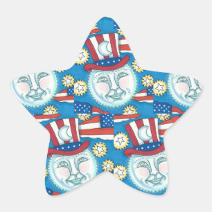 AMERICANA FOLK ART PATRIOTIC MAN I MÅNE STJÄRNFORMAT KLISTERMÄRKE