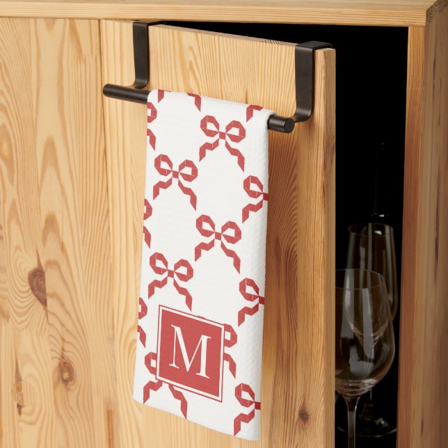 Americana Folk Art Red Bow Quilt Pattern Kökshandduk (Thirds Fold)