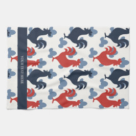 Americana Folk Art Roosters – Rustic Farm Pattern Kökshandduk
