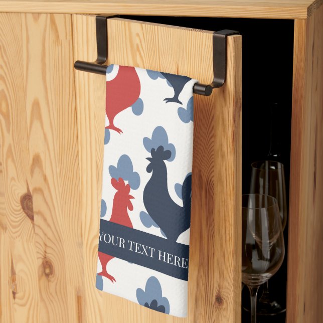 Americana Folk Art Roosters – Rustic Farm Pattern Kökshandduk (Thirds Fold)