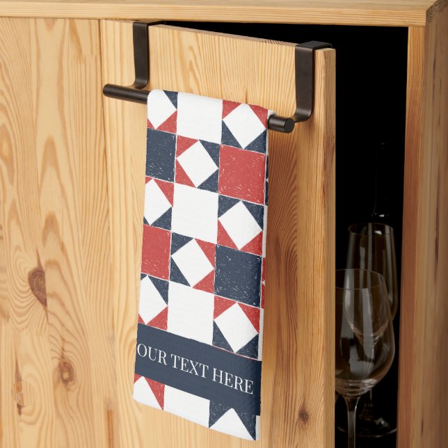 Americana Folk Art Star Quilt Pattern Kökshandduk (Thirds Fold)