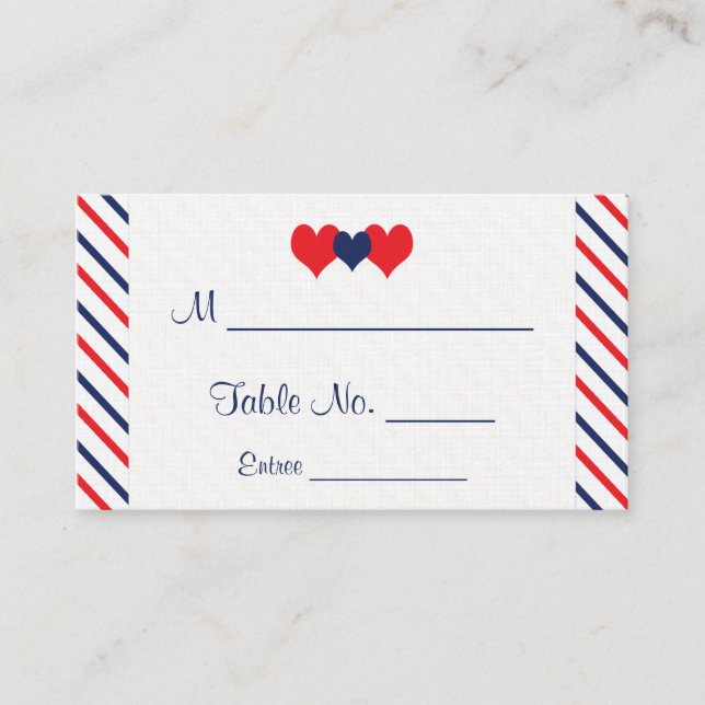 Americana Hearts Bröllop Place Cards Placeringskort (Framsida)