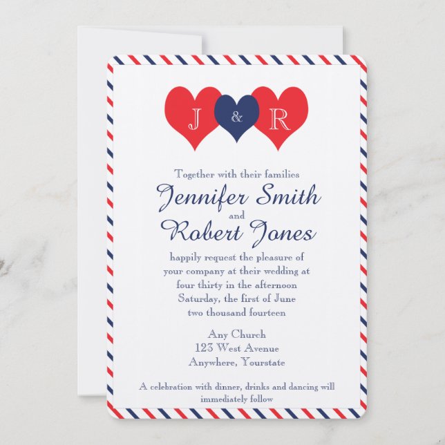 Americana Hearts bröllopsinbjudan Inbjudningar (Framsida)