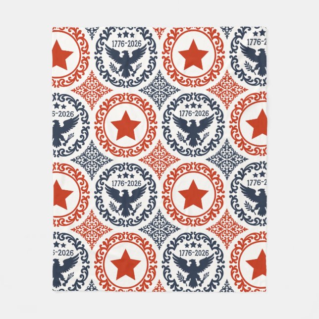 Americana Heritage Eagle Medallion -Navy Red Cream Fleecefilt (Framsidan)