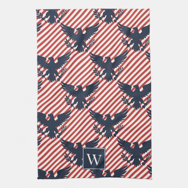Americana Heritage Eagle Stripe Monogramm Kökshandduk (Vertikal)
