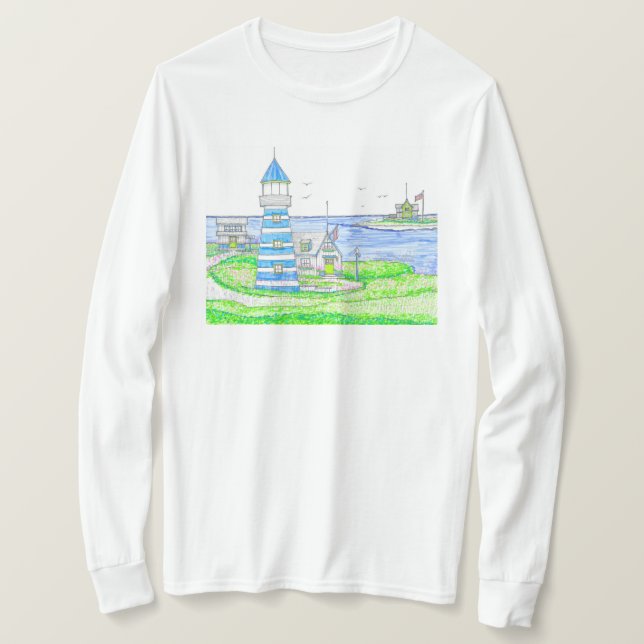 Americana Lighthouse Långärmad Tshirt T Shirt (Design framsida)