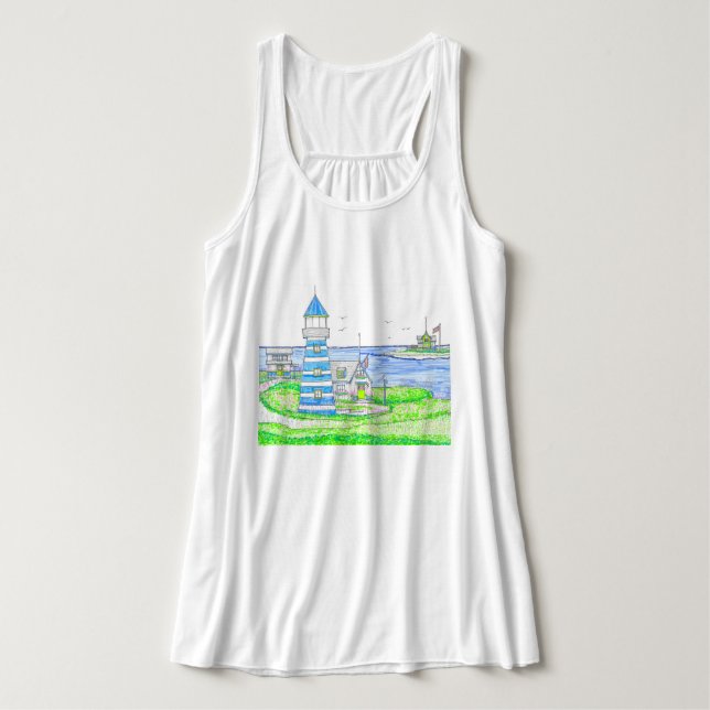 Americana Lighthouse-Tanktopet Linne Med Racerback (Design framsida)