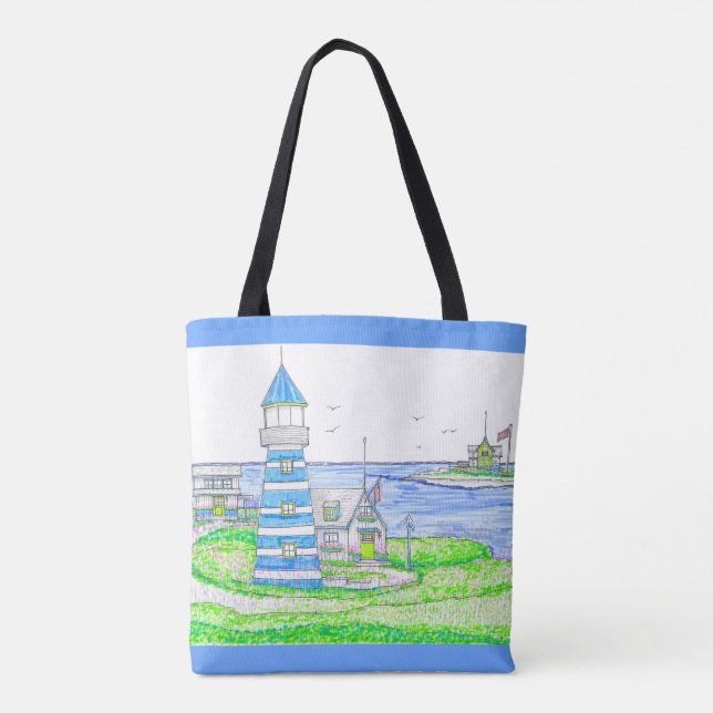 Americana Lighthouse Tote Bag Tygkasse (Baksida)