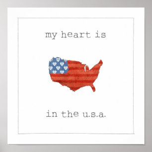 Americana   min hjärta är i USA kartan Poster