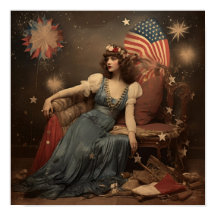 Americana New Years Woman med Flagga