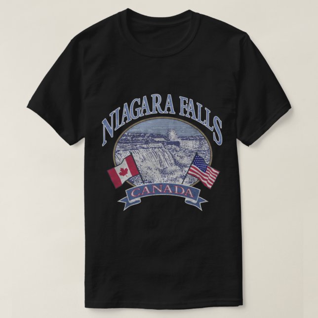 Americana Niagara Falls Scene Canada America Flagg T Shirt (Design framsida)