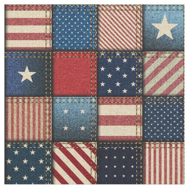 Americana Patchwork Image Fabric Tyg (Närbild)