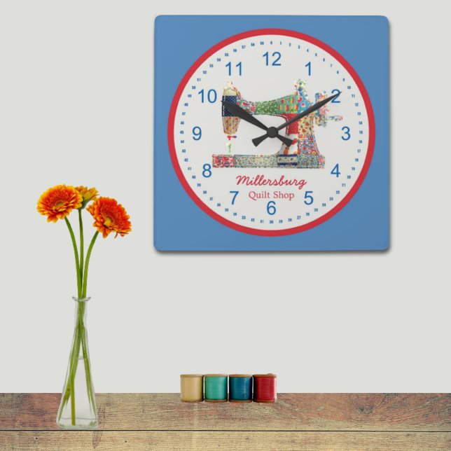 Americana Patchwork Sewing Maskin Wall Clock Fyrkantig Klocka (Skapare uppladdad)