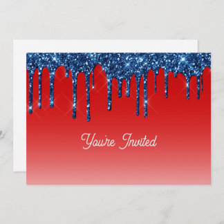 Americana Red Blue Glitter Drip Birthday Inbjudningar