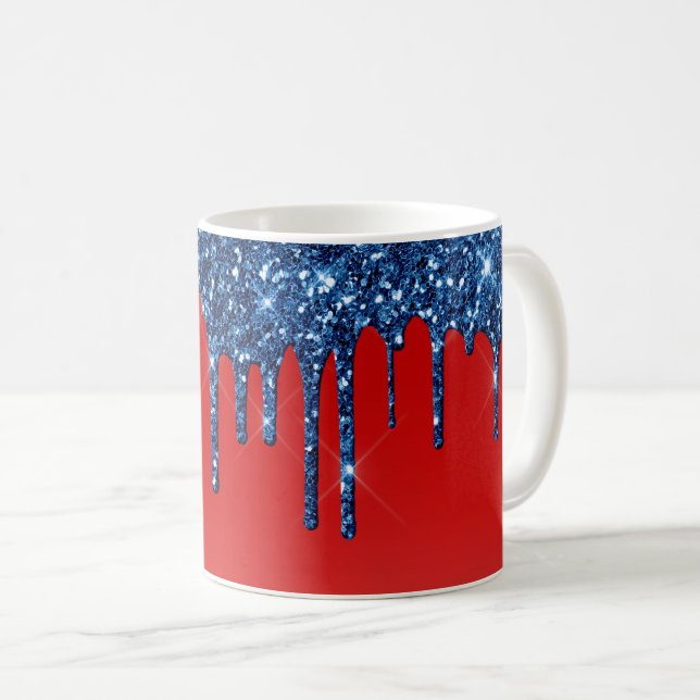 Americana Red Blue Glitter Drip Kaffemugg (Framsida höger)
