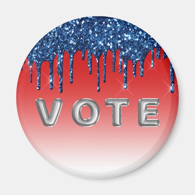 Americana Red Blue Glitter Drip Vote Magnet (Framsidan)