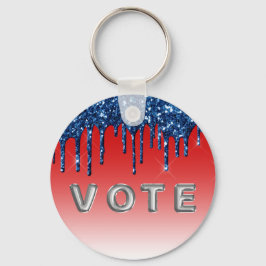 Americana Red Blue Glitter Drip Vote Nyckelring