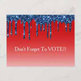 Americana Red Blue Glitter Drip Vote Reminder Vykort