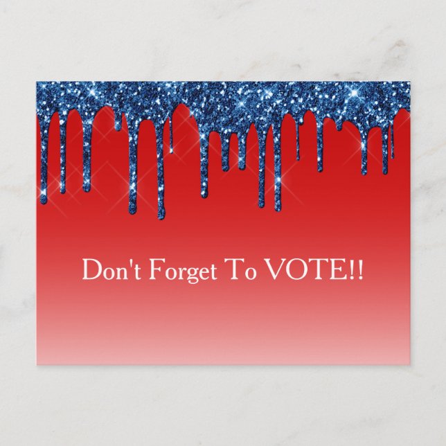 Americana Red Blue Glitter Drip Vote Reminder Vykort (Framsida)