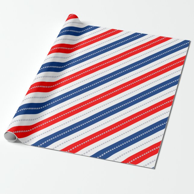 Americana Red White Blue Stars & Stripes Presentpapper (Utrullad)