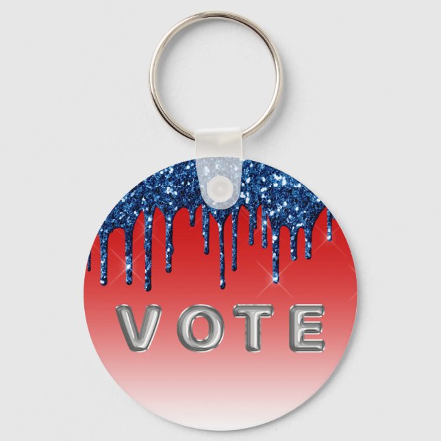 Americana Röd Blå Glitter Dropp Röst Nyckelring (Baksida)