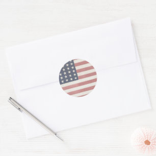 Americana Röd Vit och Blå Vintage Flagga Runt Klistermärke