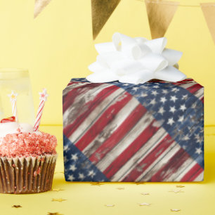 Americana Rött vitt blått Patriotic Rustic Flagga Presentpapper