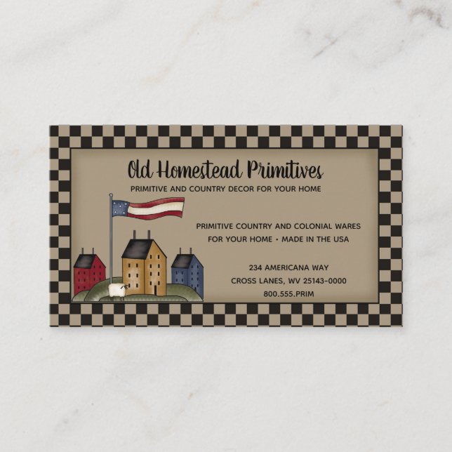 Americana Saltbox Primitive Land Rustic Visitkort (Framsida)
