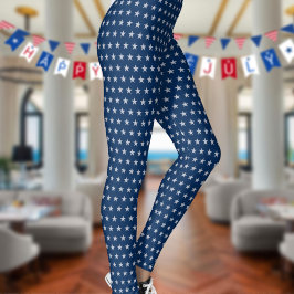 Americana Star Spangled Silver Stars On Navy Blue Leggings