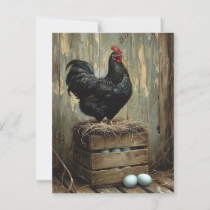 Americana Stil Painting of a Black Hen Vykort