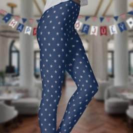 Americana Stjärnspäckade Silverstjärnor på Marinbl Leggings
