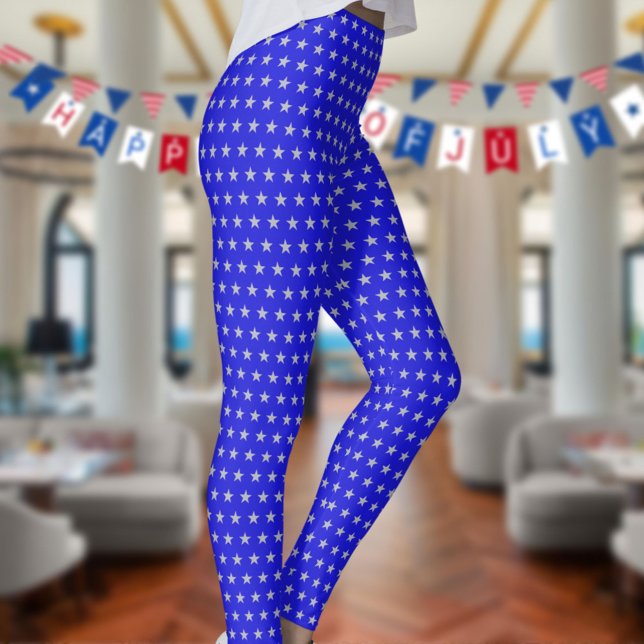 Americana Stjärnspäckat Silverstjärnor på Blå Leggings (Skapare uppladdad)