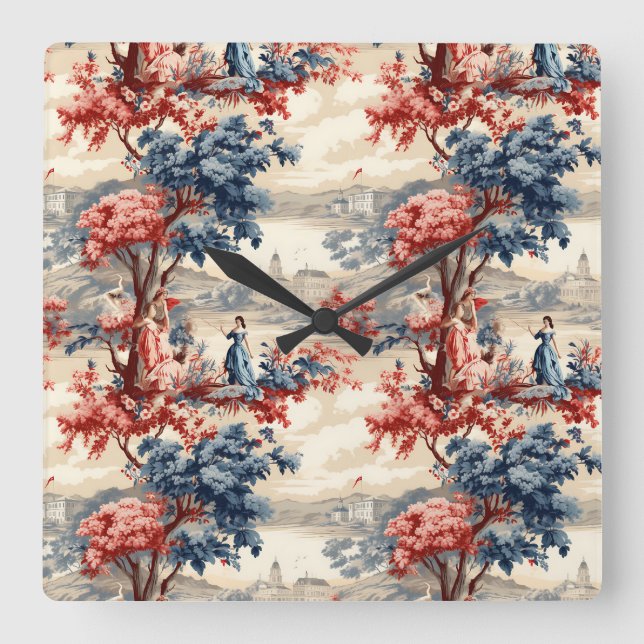 Americana Trädgård Toile  Fyrkantig Klocka (Framsida)