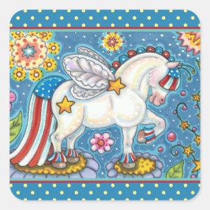 AMERICANA WHIMSYNICKER PATRIOTIC PONY Cute Fantasy Fyrkantigt Klistermärke