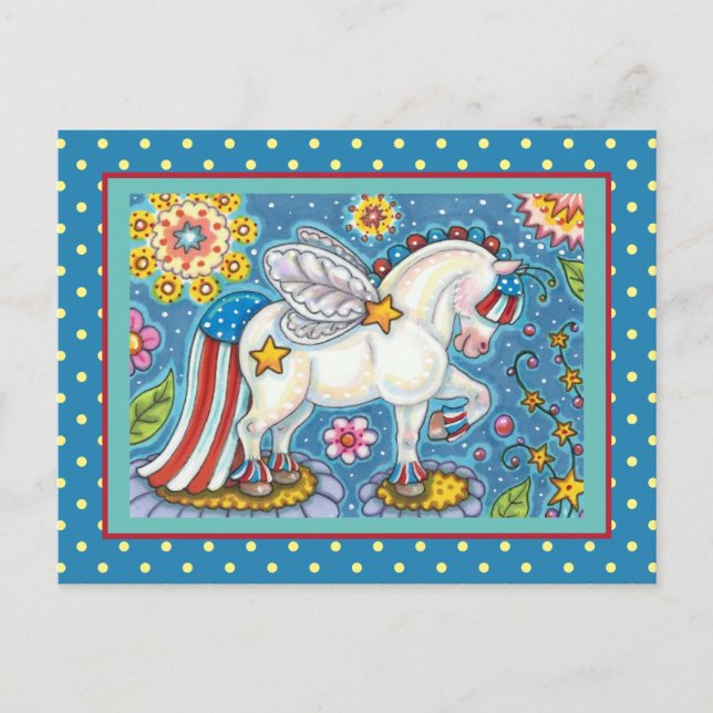 AMERICANA WHIMSYNICKER PATRIOTIC PONY Cute Fantasy Helg Vykort (Framsida)